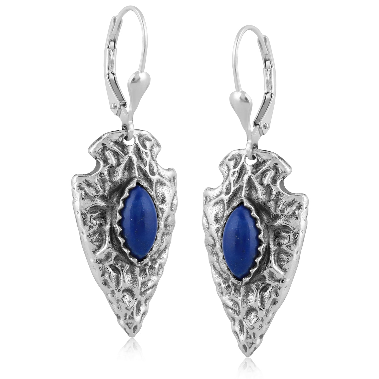 Sterling Silver Fritz Casuse Arrowhead Lapis Lazuli Gemstone Lever Back Earrings