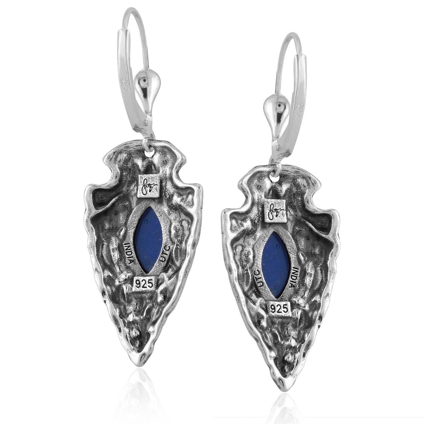Sterling Silver Fritz Casuse Arrowhead Lapis Lazuli Gemstone Lever Back Earrings