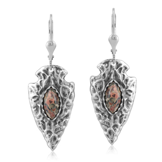 Sterling Silver Fritz Casuse Arrowhead Leopard Jasper Gemstone Lever Back Earrings