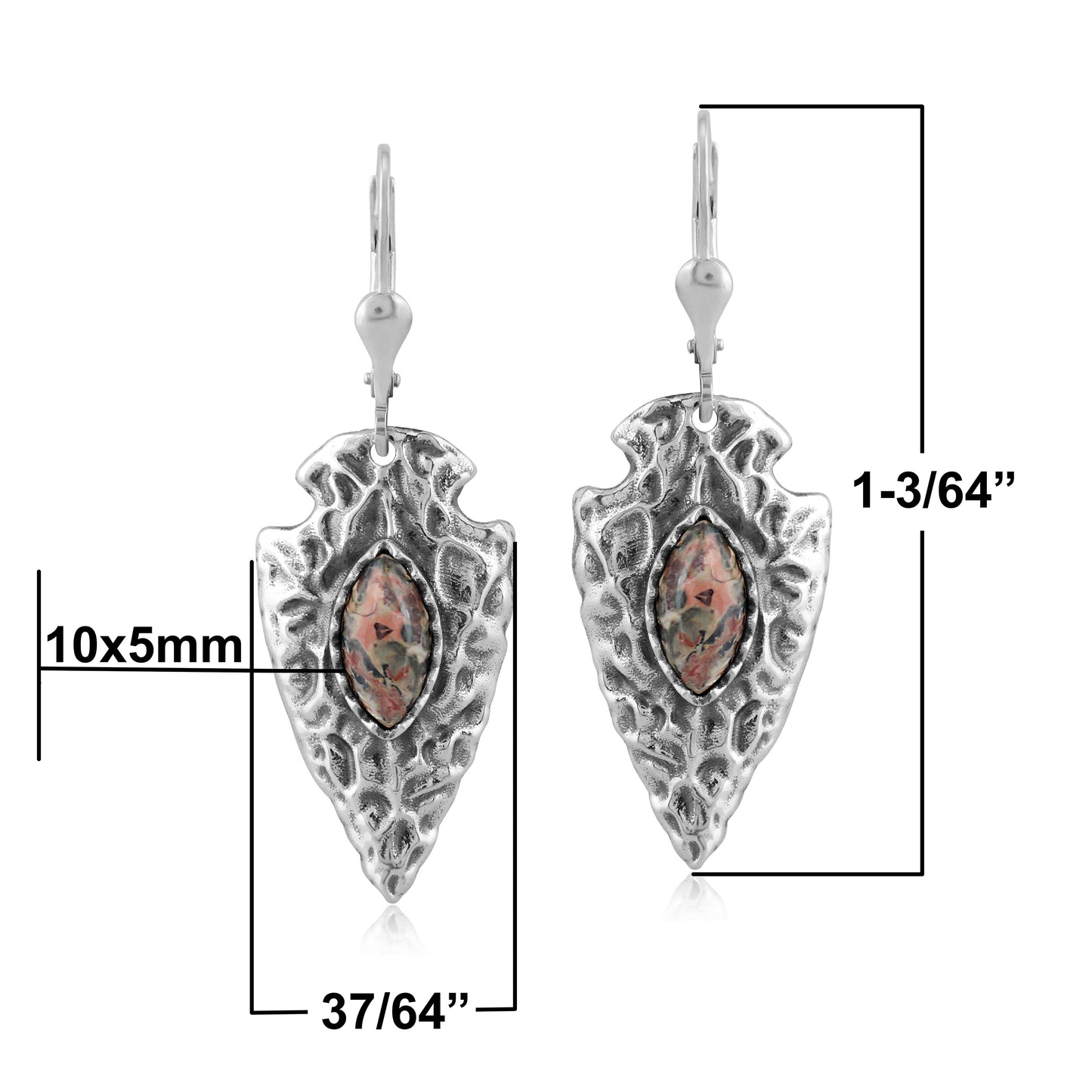 Fritz Casuse Sterling Silver Arrowhead Leopard Jasper Gemstone Lever Back Earrings