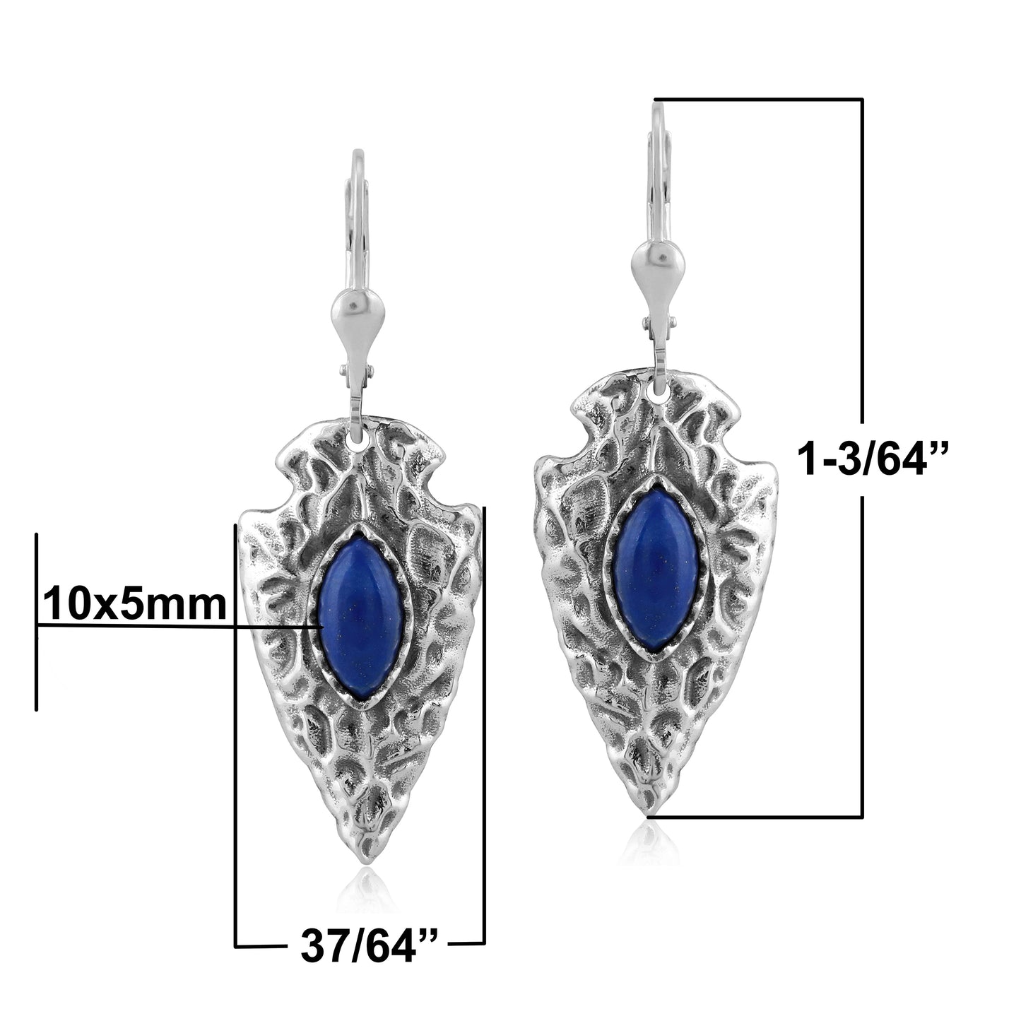 Sterling Silver Fritz Casuse Arrowhead Lapis Lazuli Gemstone Lever Back Earrings
