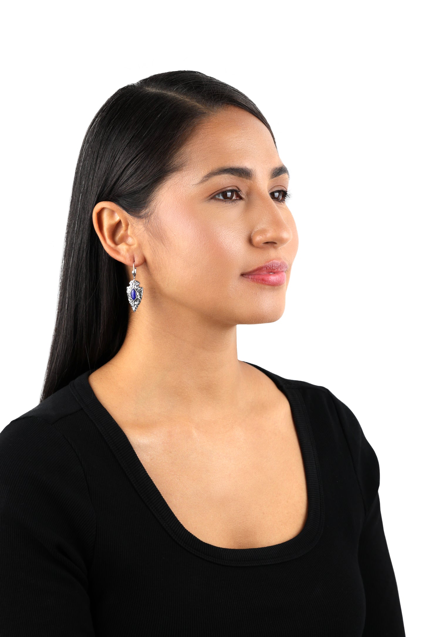 Sterling Silver Fritz Casuse Arrowhead Lapis Lazuli Gemstone Lever Back Earrings