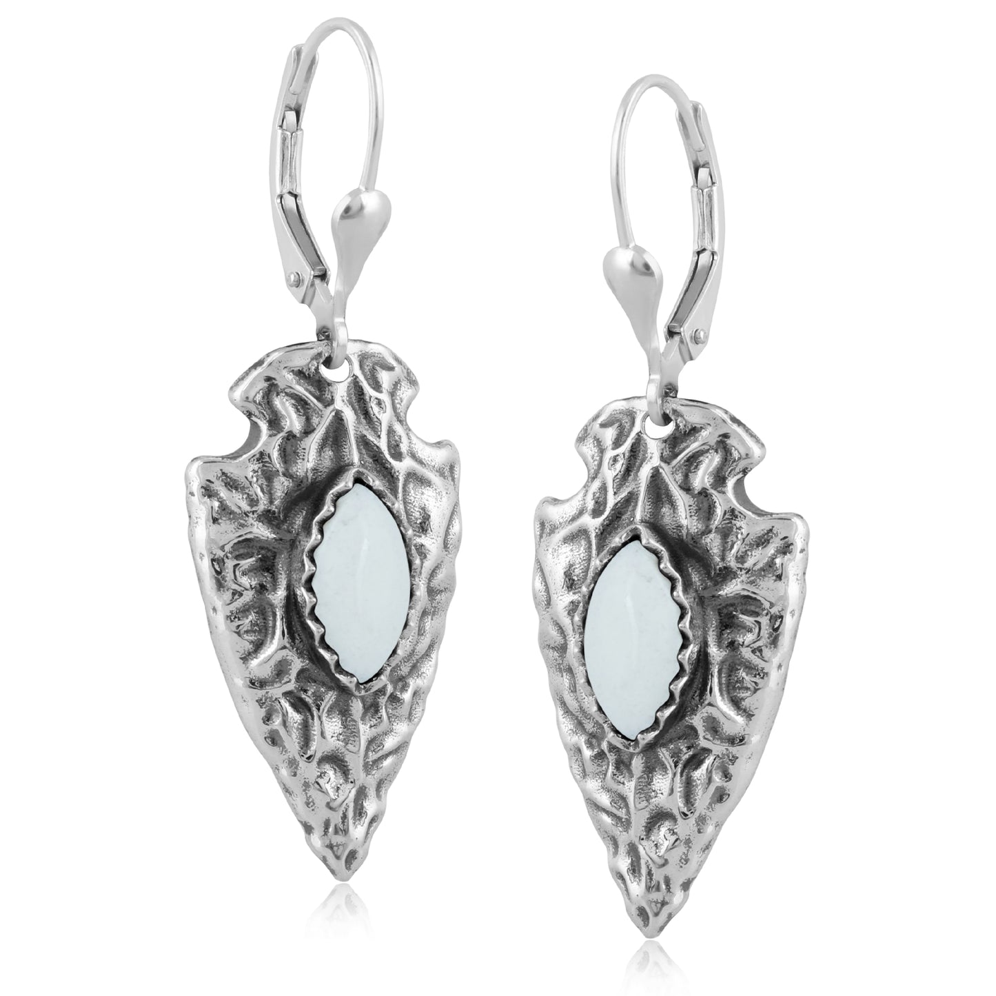 Sterling Silver Fritz Casuse Arrowhead White Agate Gemstone Lever Back Earrings