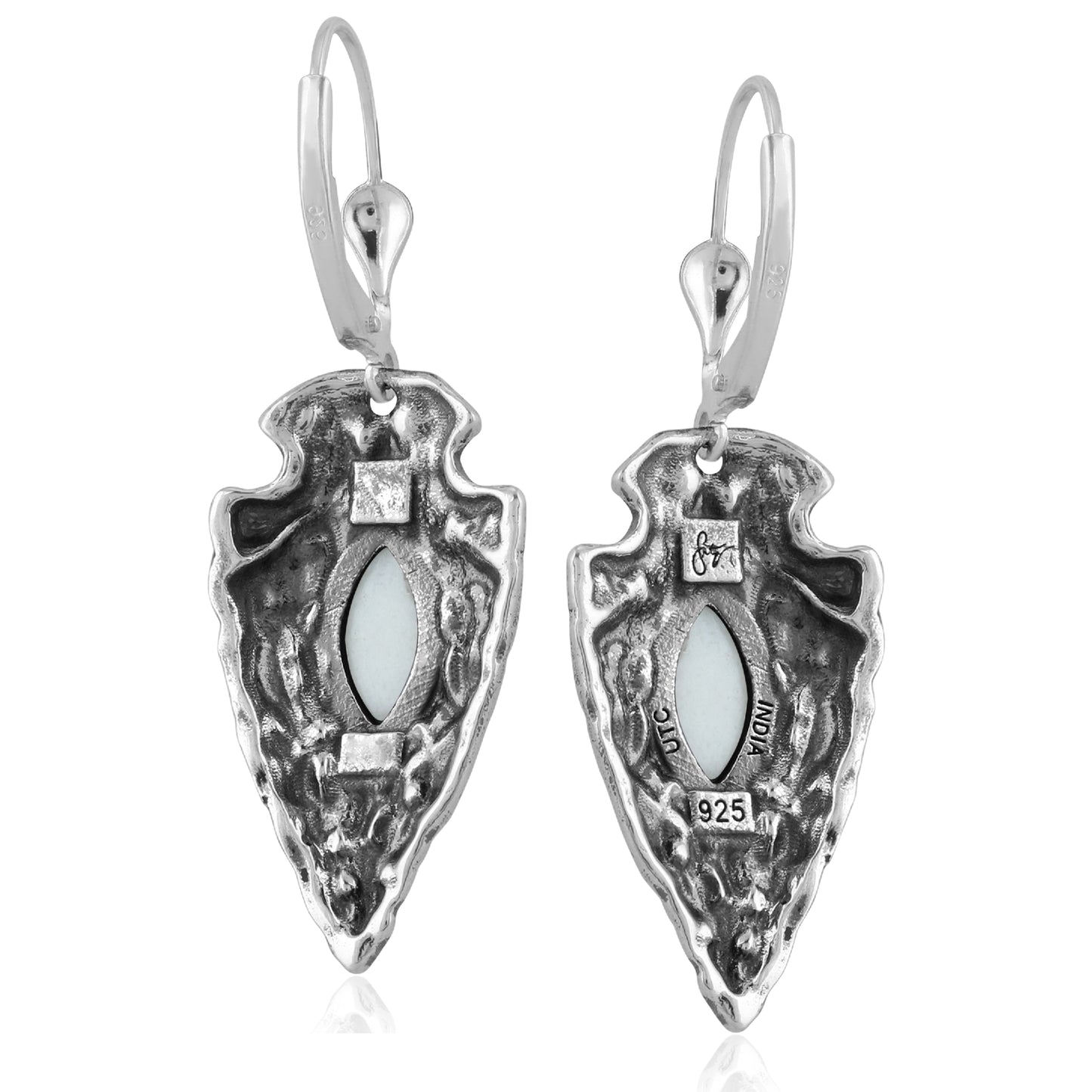 Sterling Silver Fritz Casuse Arrowhead White Agate Gemstone Lever Back Earrings