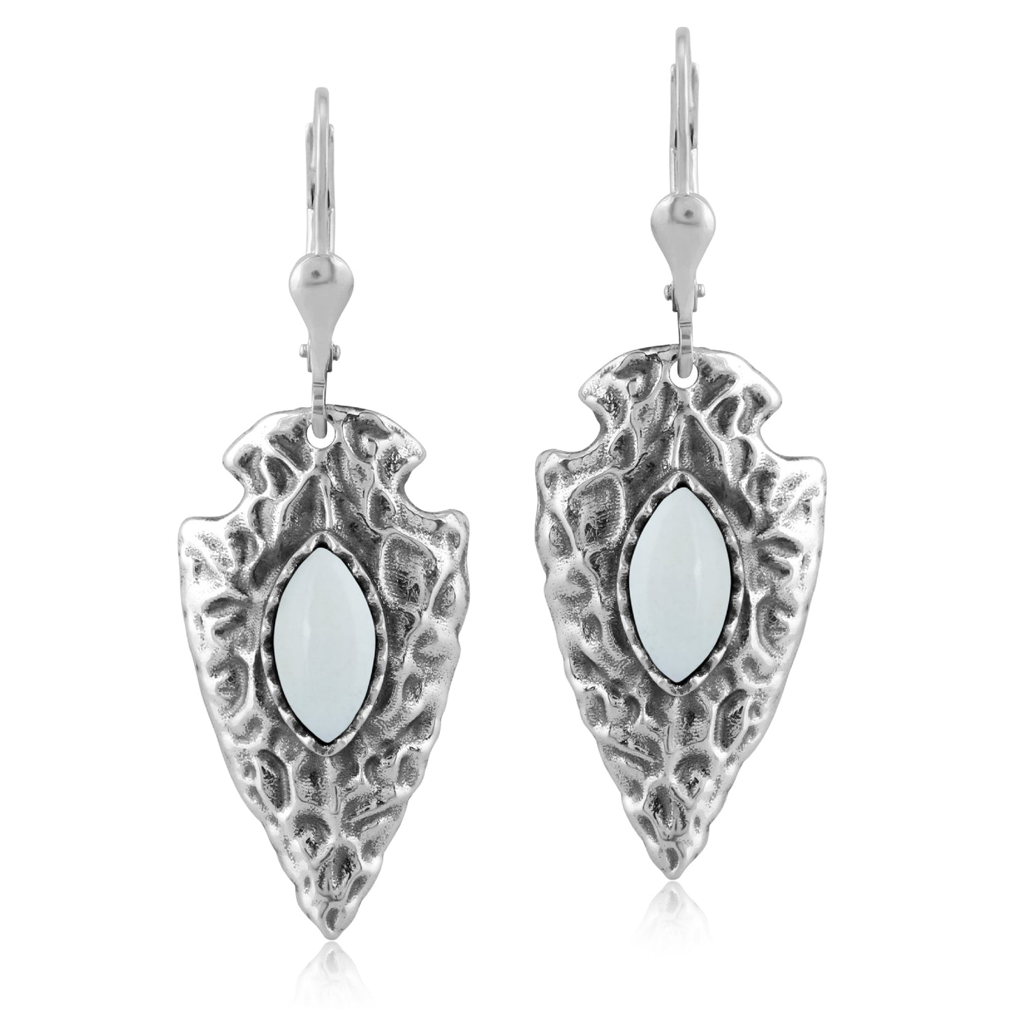 Sterling Silver Fritz Casuse Arrowhead White Agate Gemstone Lever Back Earrings