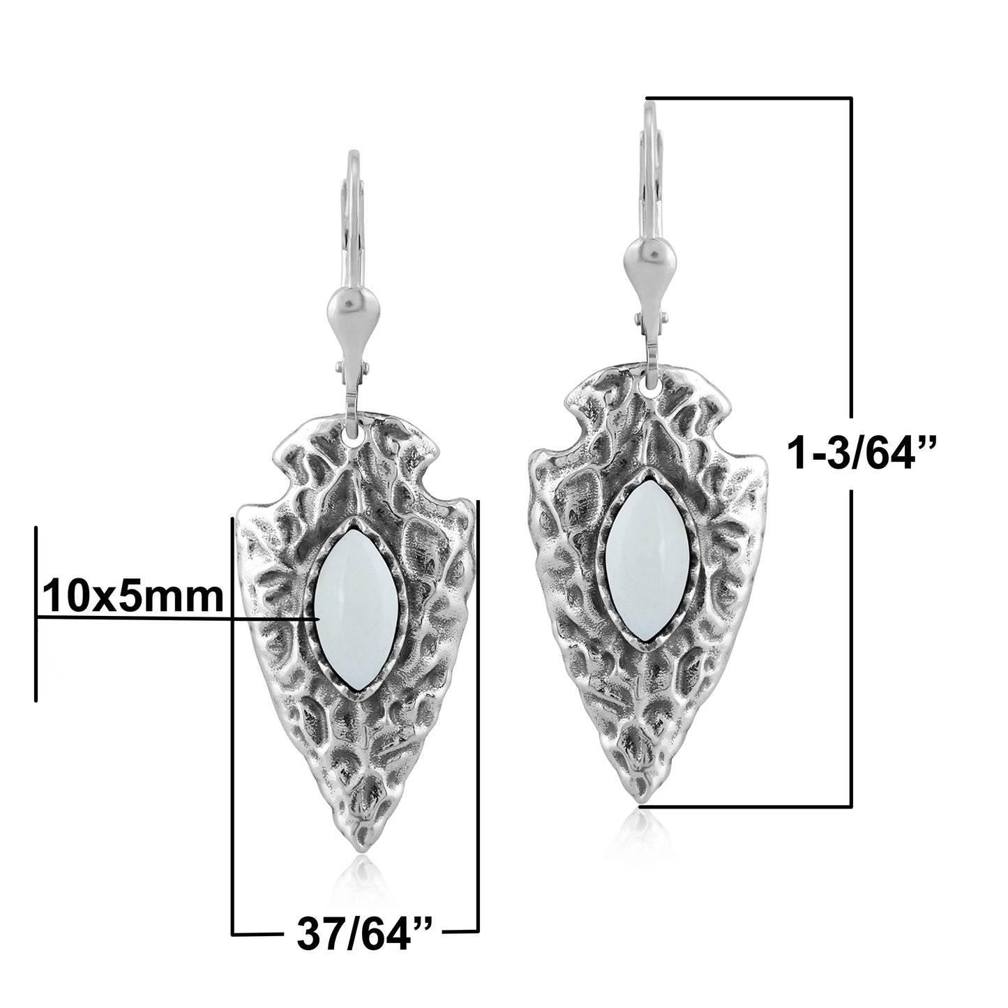 Sterling Silver Fritz Casuse Arrowhead White Agate Gemstone Lever Back Earrings
