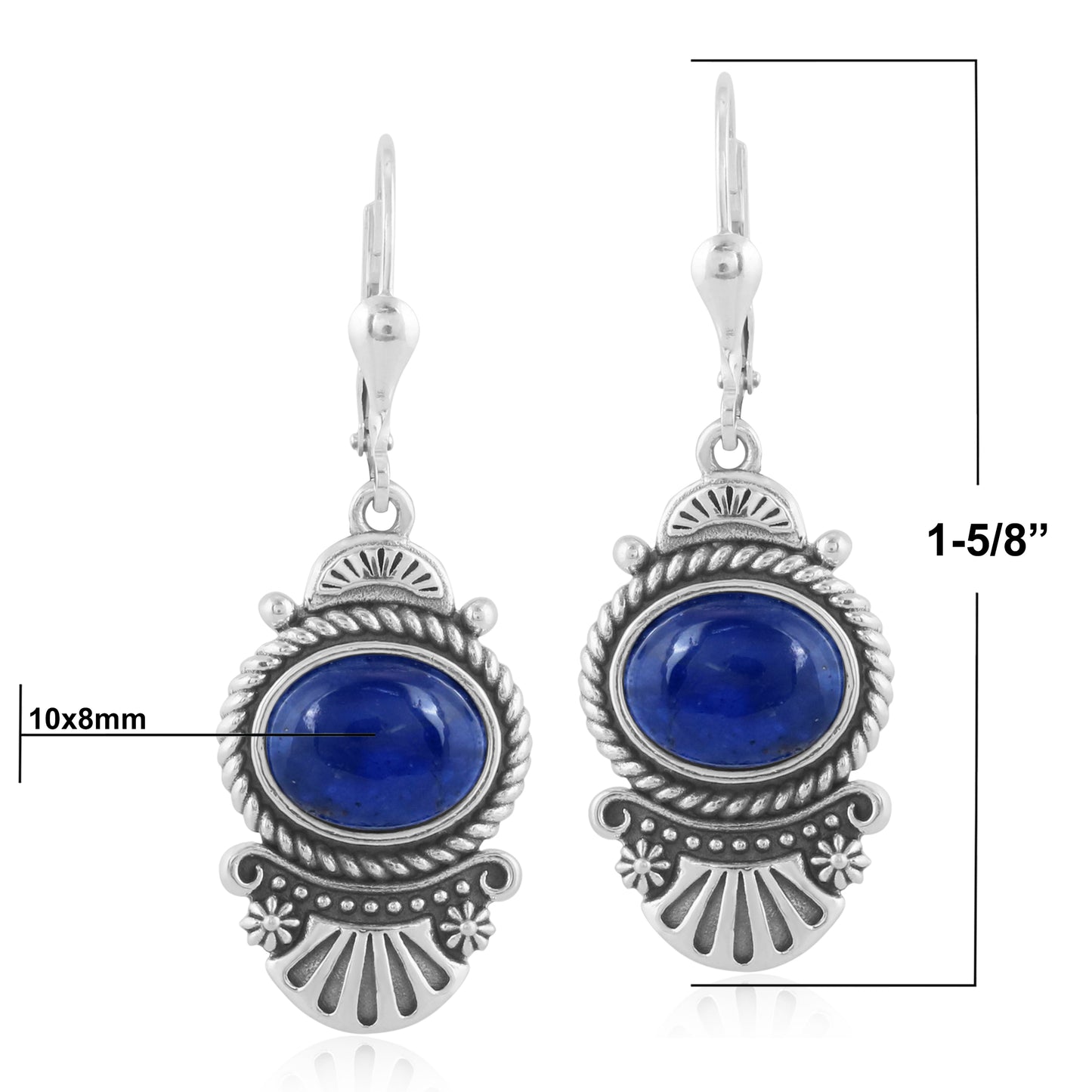 Sterling Silver Sodalite Rope and Fan Design Dangle Earrings