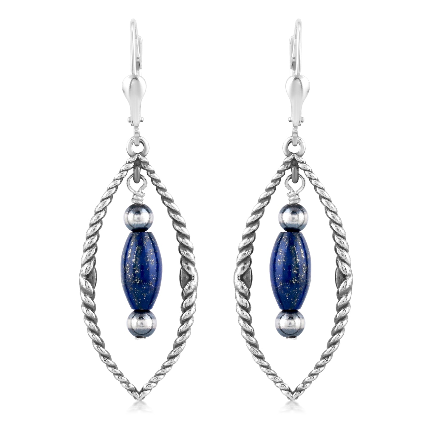 Sterling Silver Marquise Shape Lapis Dangle Earrings