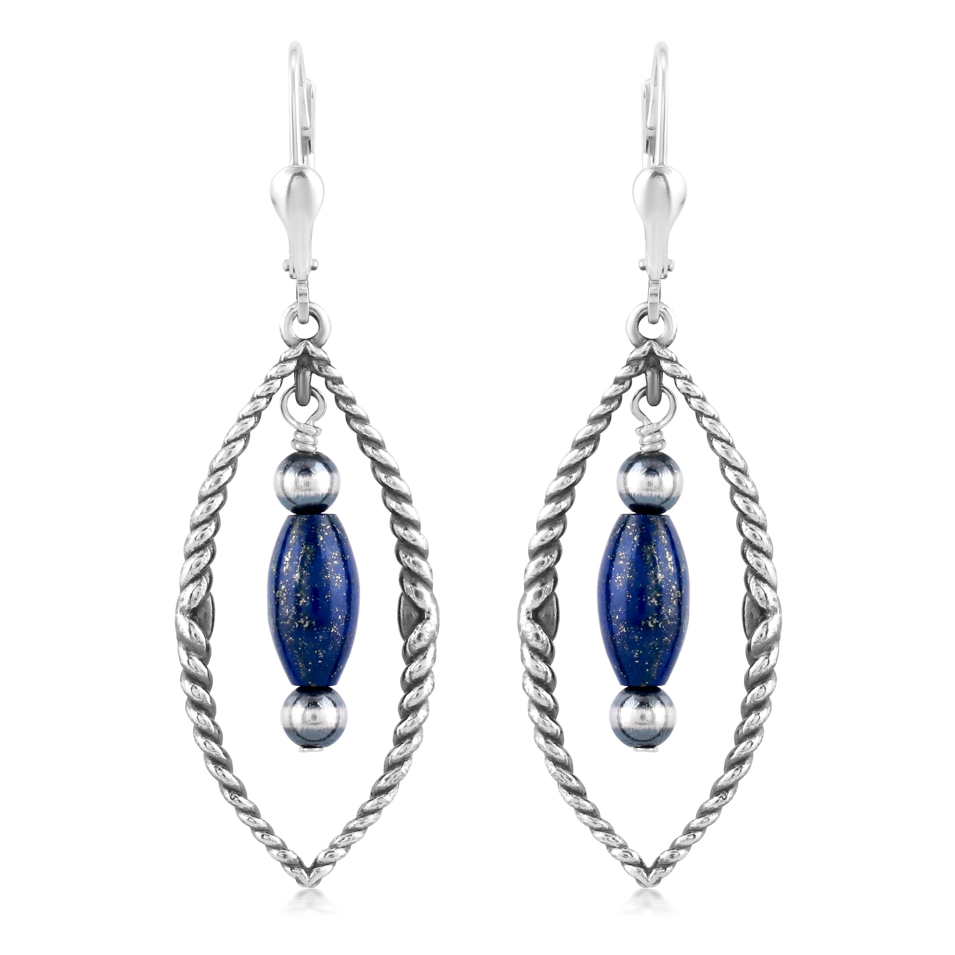 Sterling Silver Marquise Shape Lapis Dangle Earrings