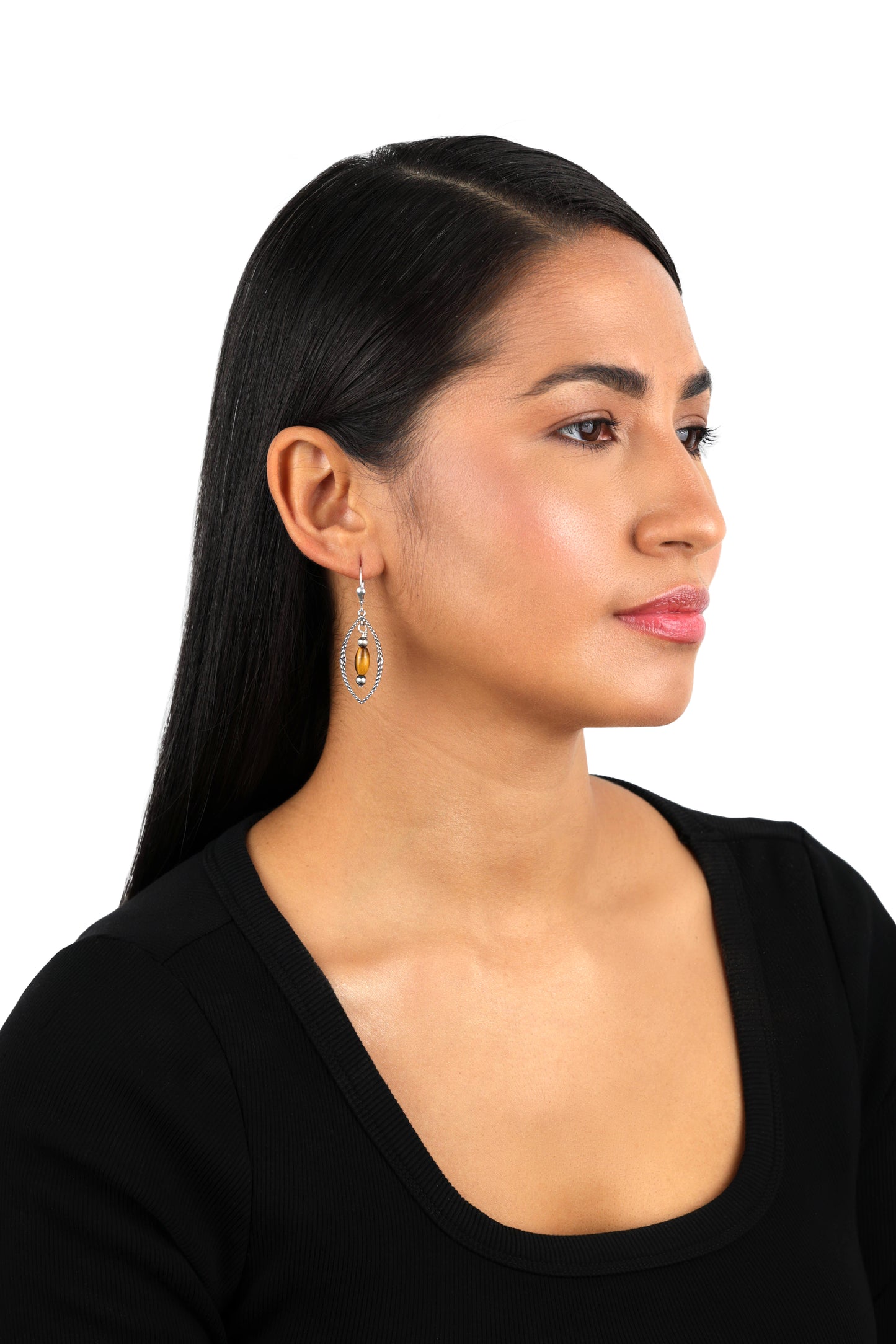 Sterling Silver Marquise Tiger's Eye Dangle Earrings