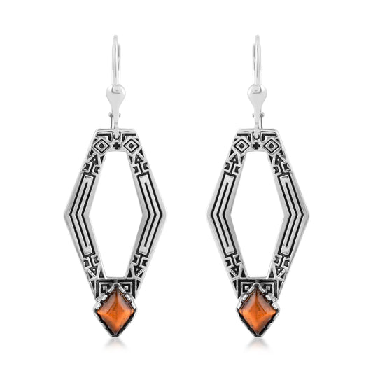 Sterling Silver Geometric Shape Tiger's Eye Gemstone Lever Back Earrings