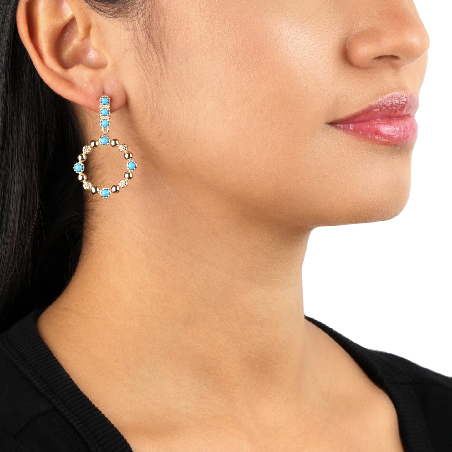 Sterling Silver Sleeping Beauty Blue Turquoise Open Circle Hoop Earrings