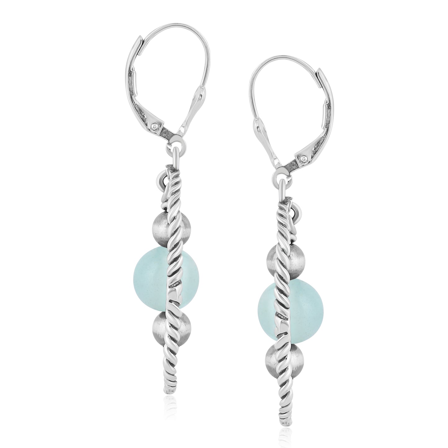 Southwestern Sterling Silver Rope and Amazonite Bead Drop Earrings