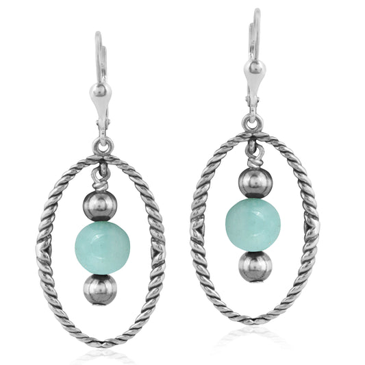 Southwestern Sterling Silver Rope and Amazonite Bead Drop Earrings