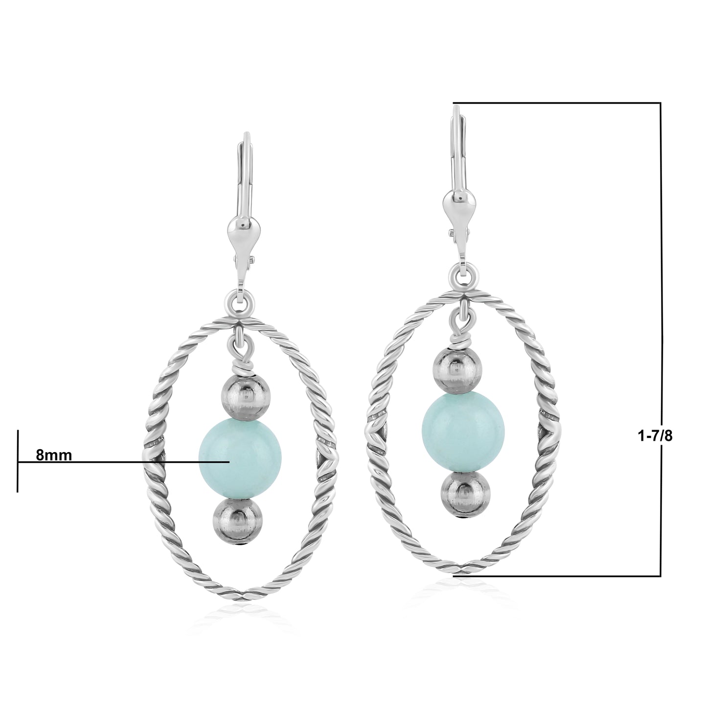 Southwestern Sterling Silver Rope and Amazonite Bead Drop Earrings