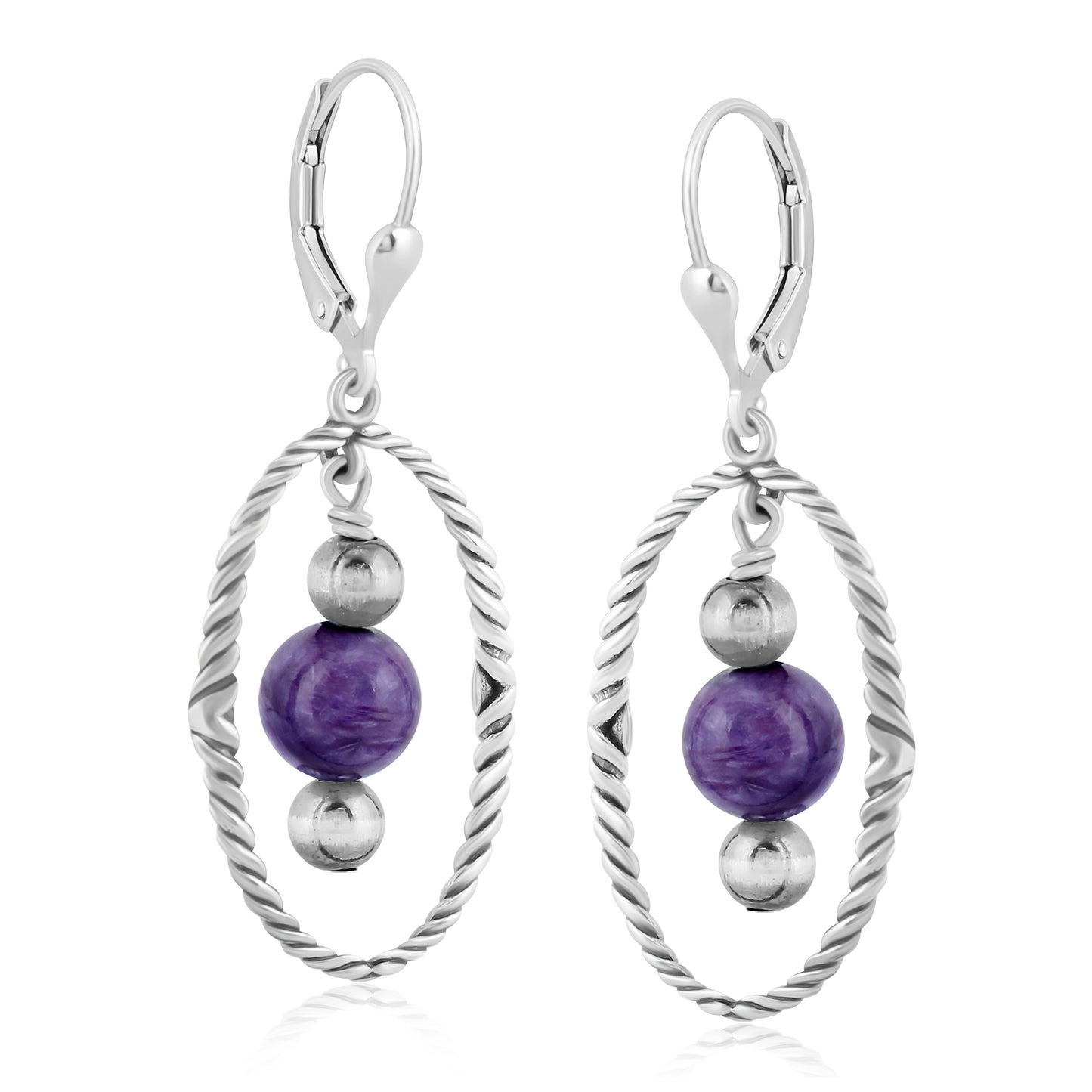 EXCLUSIVELY OURS! Southwestern Sterling Silver Rope and Charoite Bead Drop Earrings