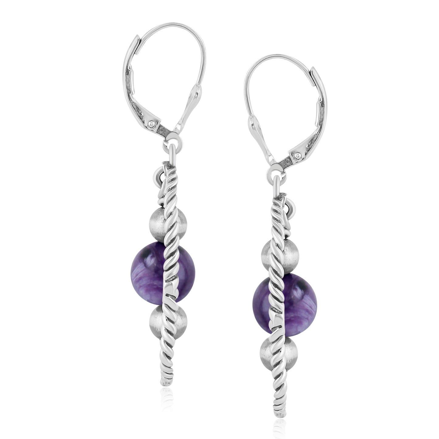 EXCLUSIVELY OURS! Southwestern Sterling Silver Rope and Charoite Bead Drop Earrings