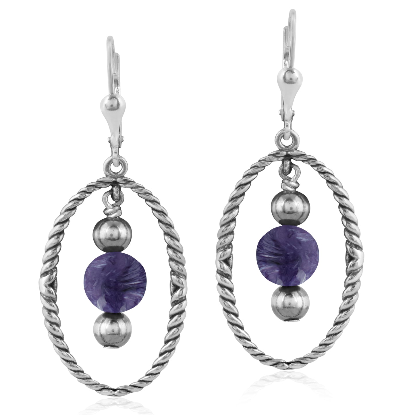 EXCLUSIVELY OURS! Southwestern Sterling Silver Rope and Charoite Bead Drop Earrings
