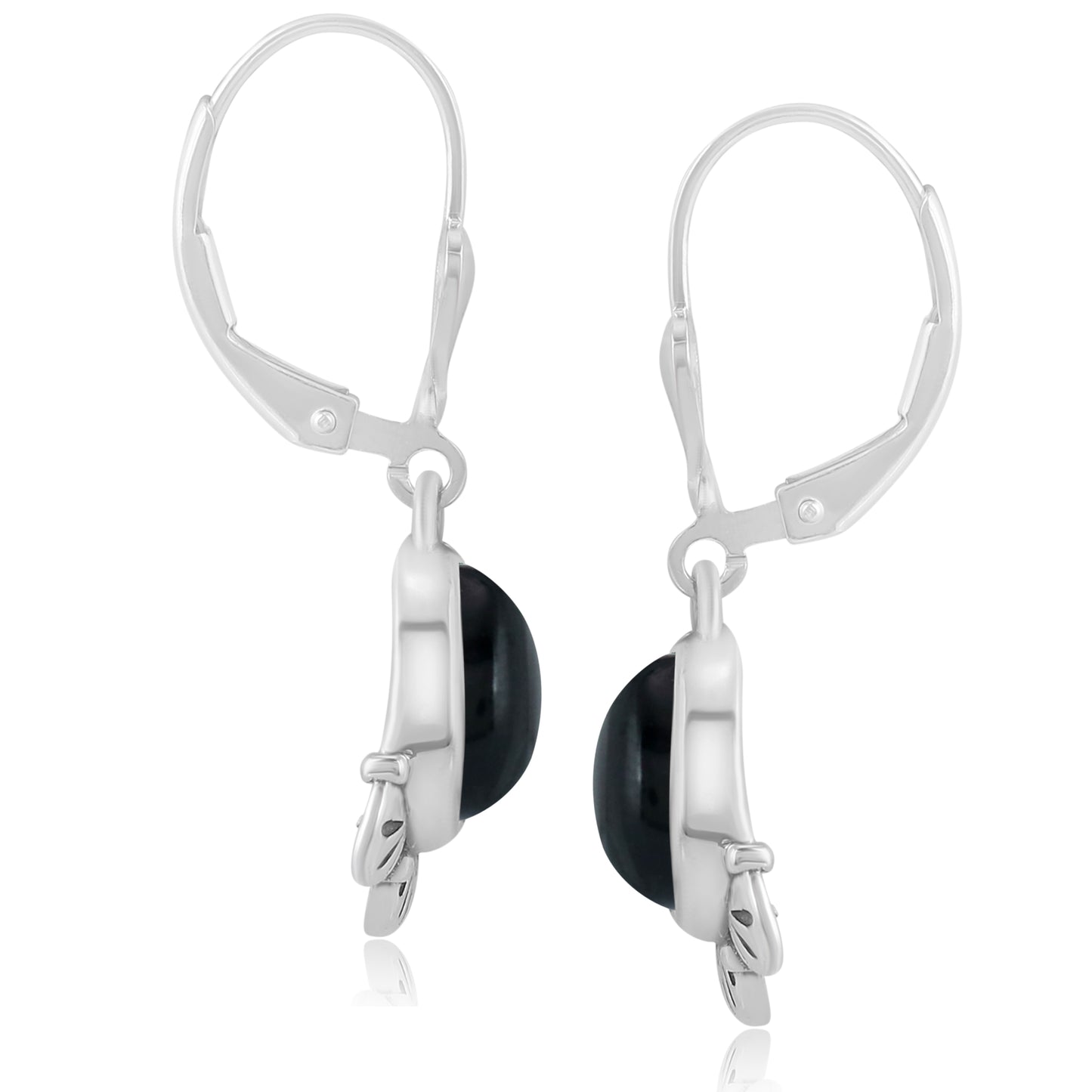 Sterling Silver Pear Shape Black Onyx Gemstone Fan Lever Back Earrings