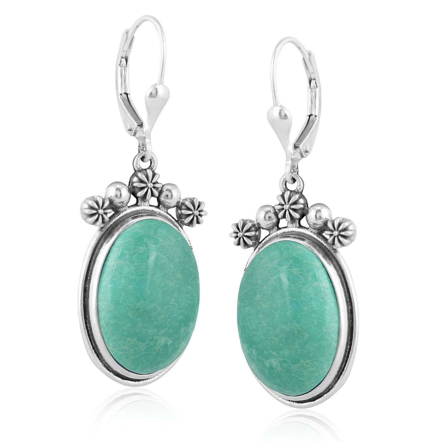 Sterling Silver Green Turquoise Oval-Cut Dangle Earrings