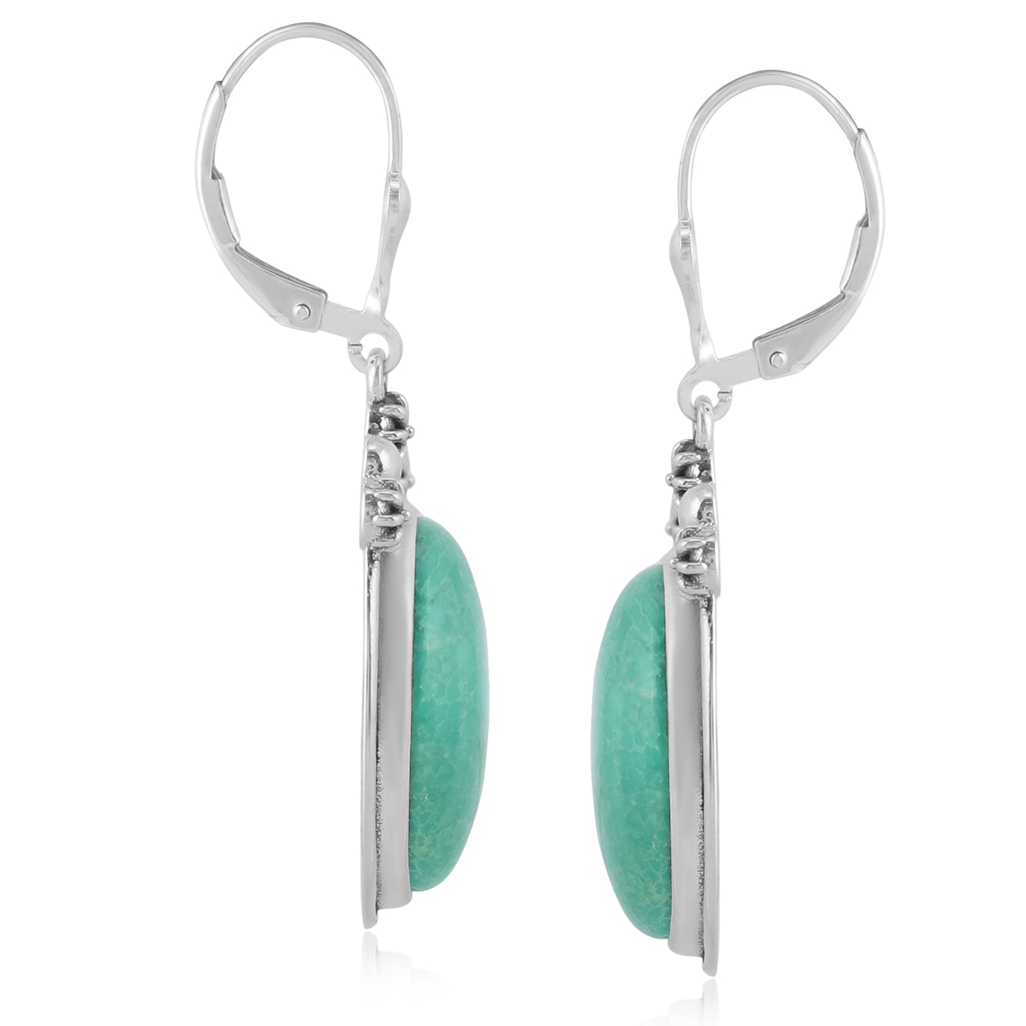 Sterling Silver Green Turquoise Oval-Cut Dangle Earrings
