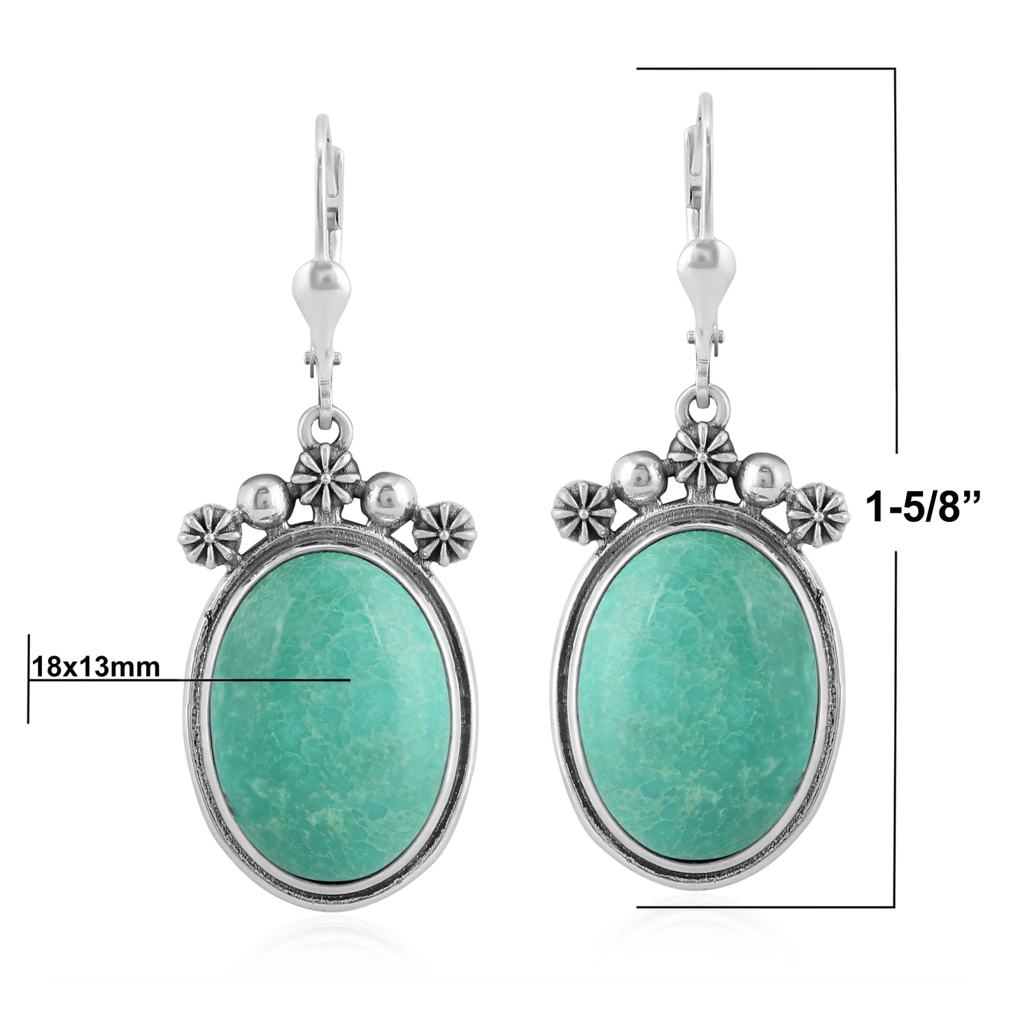Sterling Silver Green Turquoise Oval-Cut Dangle Earrings