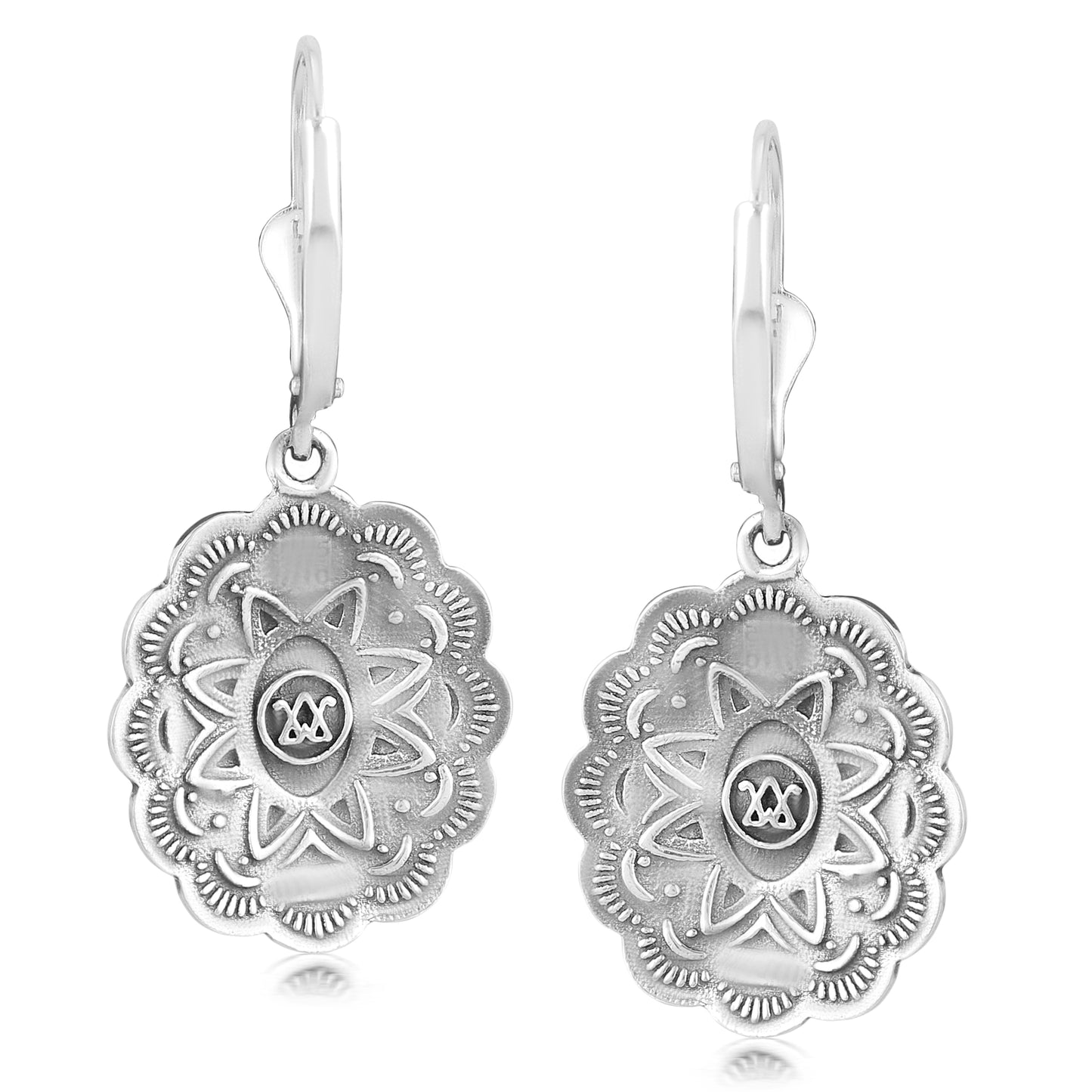 Sterling Silver Green Turquoise Gemstone Concha Lever Back Earrings