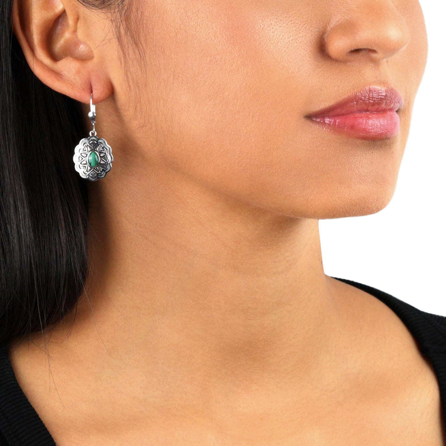EXCLUSIVELY OURS! Sterling Silver Malachite Concha Dangle Earrings