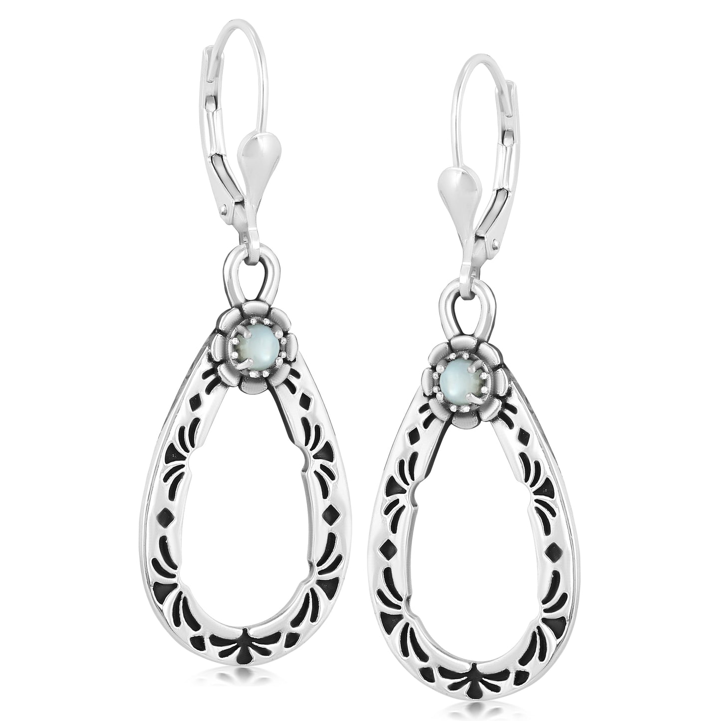 Sterling Silver White Mother of Pearl Gemstone Pear Shaped Lever Back Earrings