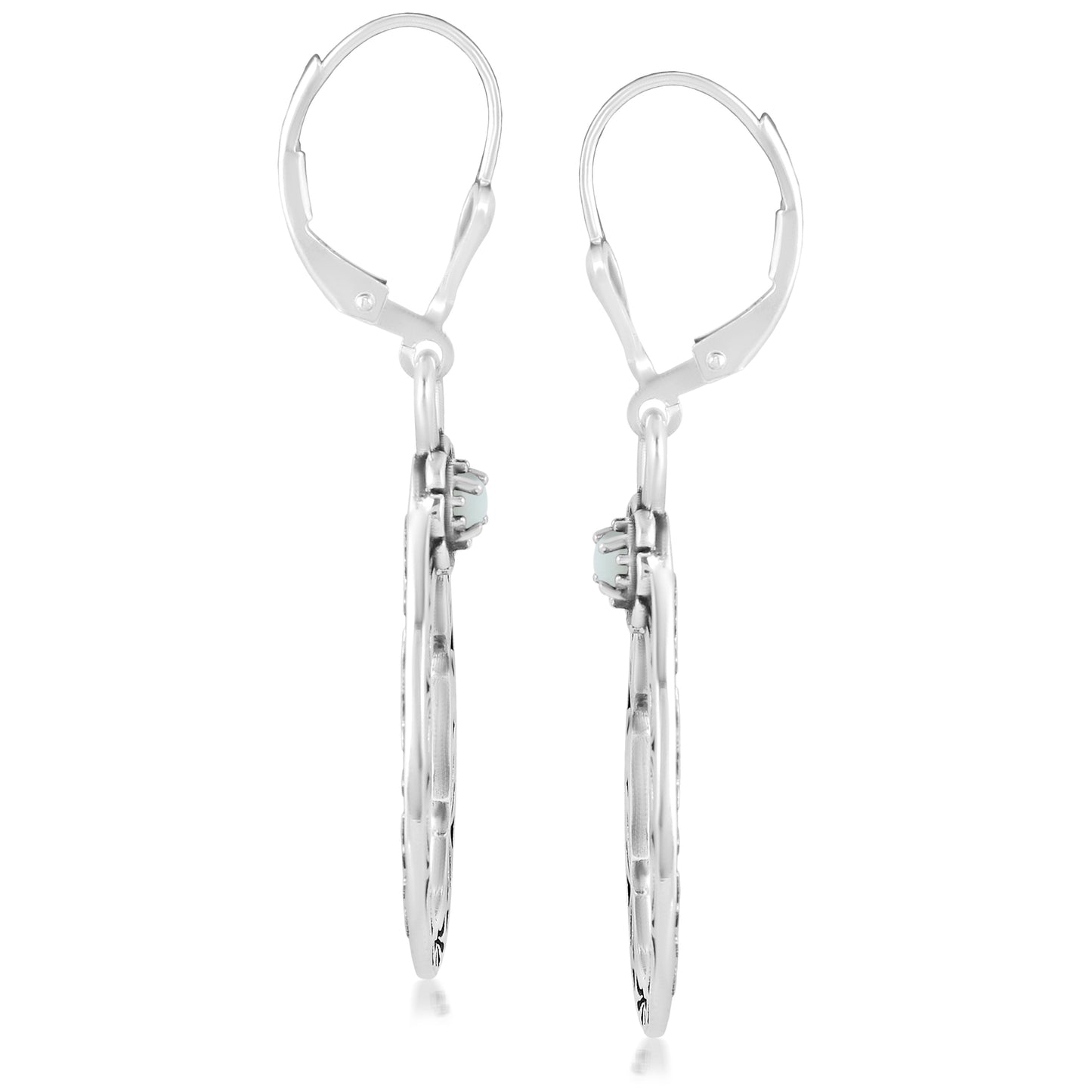 Sterling Silver White Mother of Pearl Gemstone Pear Shaped Lever Back Earrings