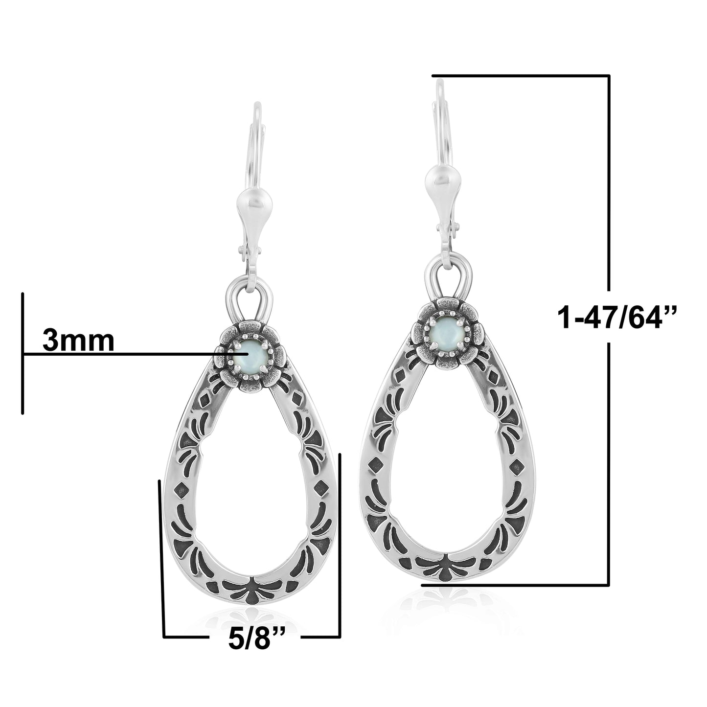 Sterling Silver White Mother of Pearl Gemstone Pear Shaped Lever Back Earrings