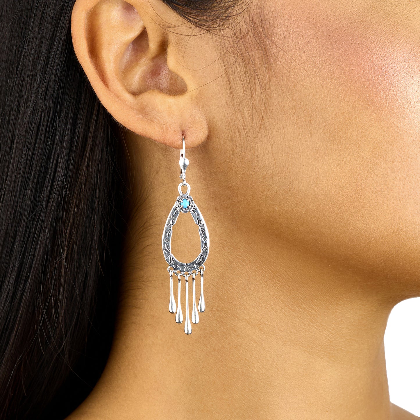 EXCLUSIVELY OURS! Sterling Silver Sleeping Beauty Turquoise Open Teardrop Dangle Earrings