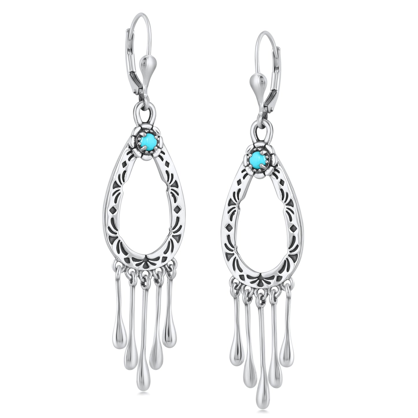 EXCLUSIVELY OURS! Sterling Silver Sleeping Beauty Turquoise Open Teardrop Dangle Earrings
