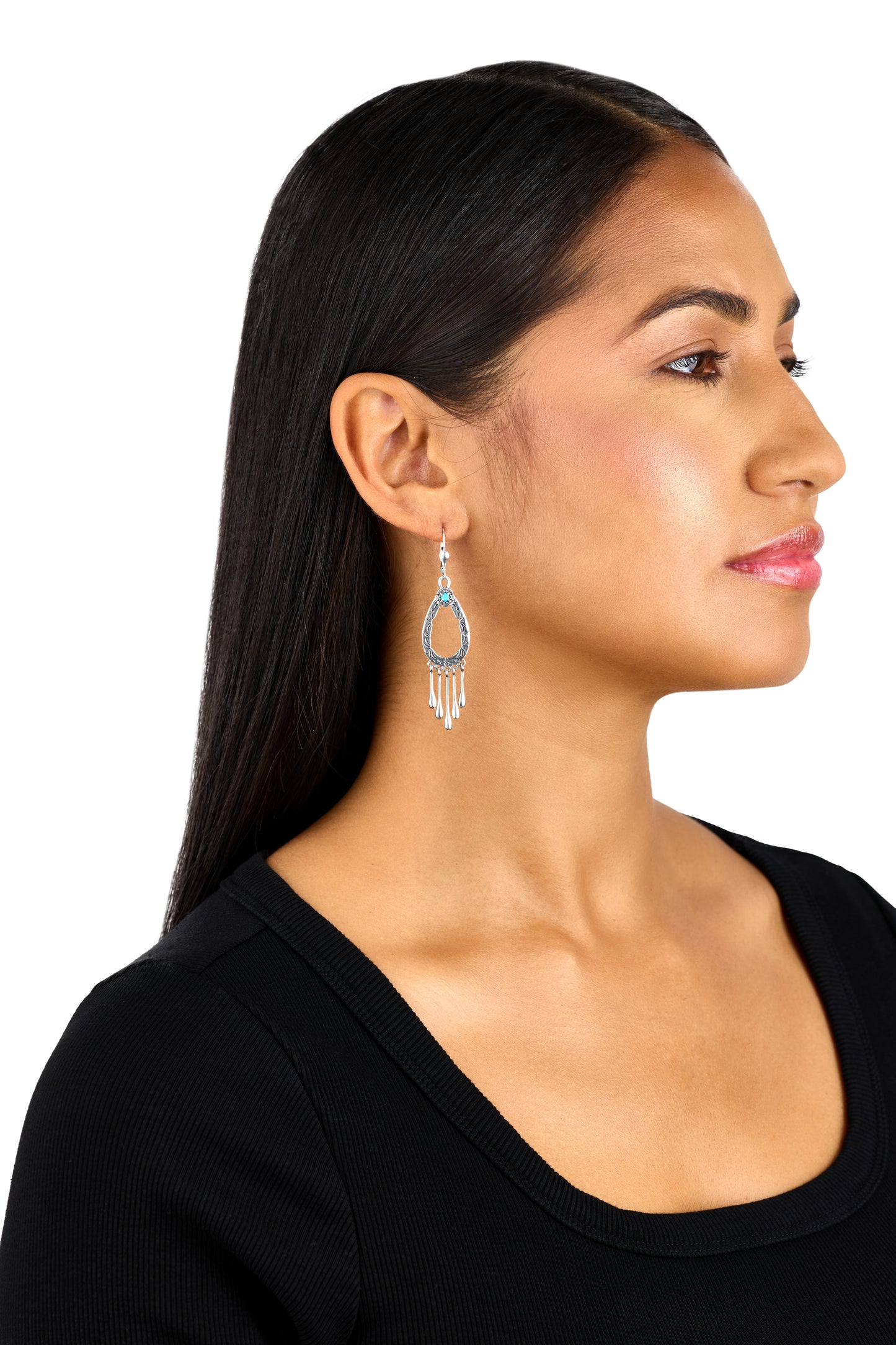 EXCLUSIVELY OURS! Sterling Silver Sleeping Beauty Turquoise Open Teardrop Dangle Earrings