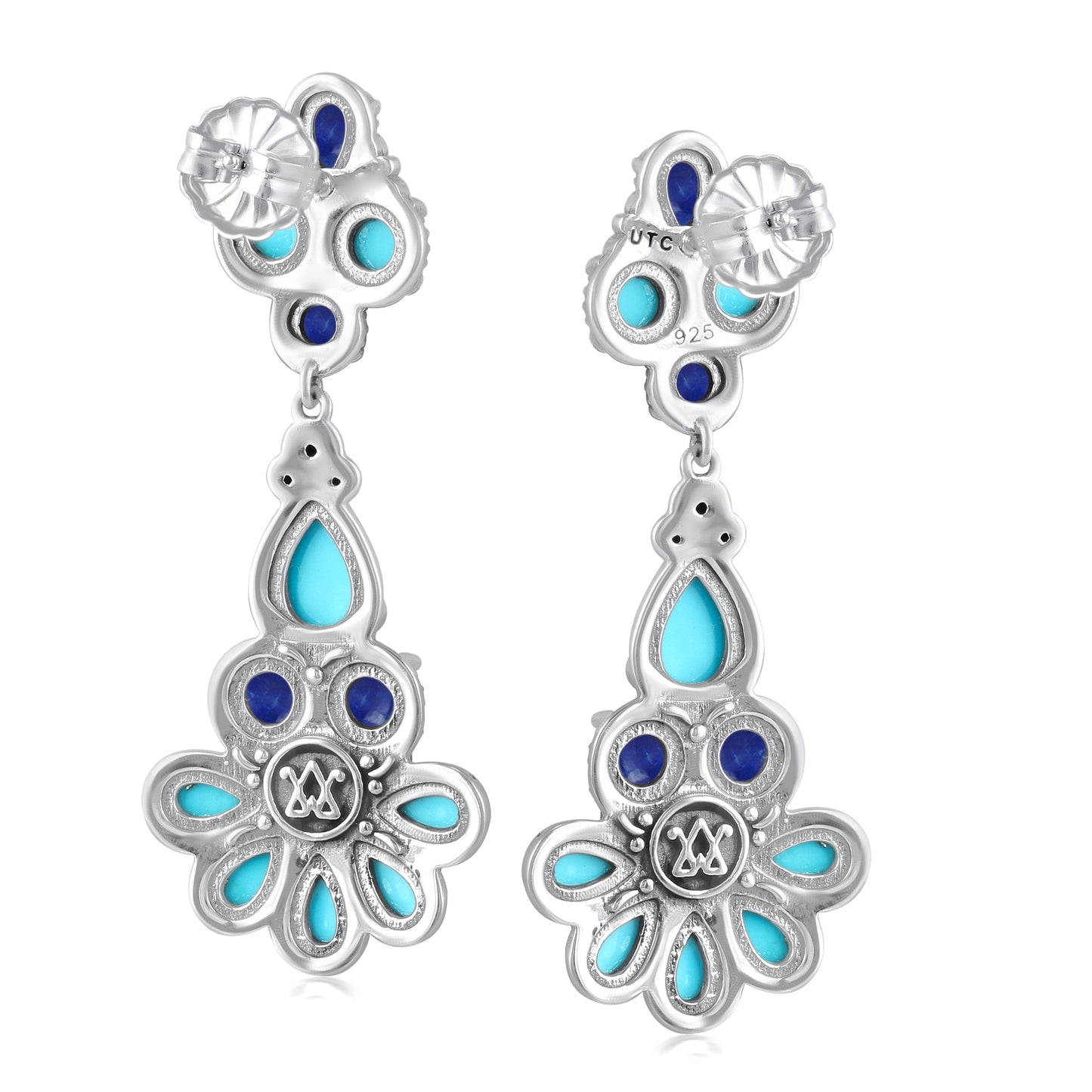 Sterling Silver Kingman Turquoise and Lapis Chandelier Earrings