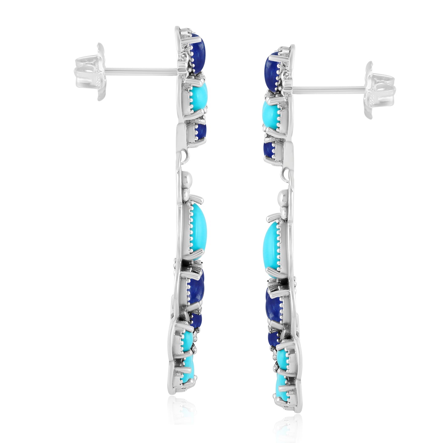 Sterling Silver Kingman Turquoise and Lapis Chandelier Earrings