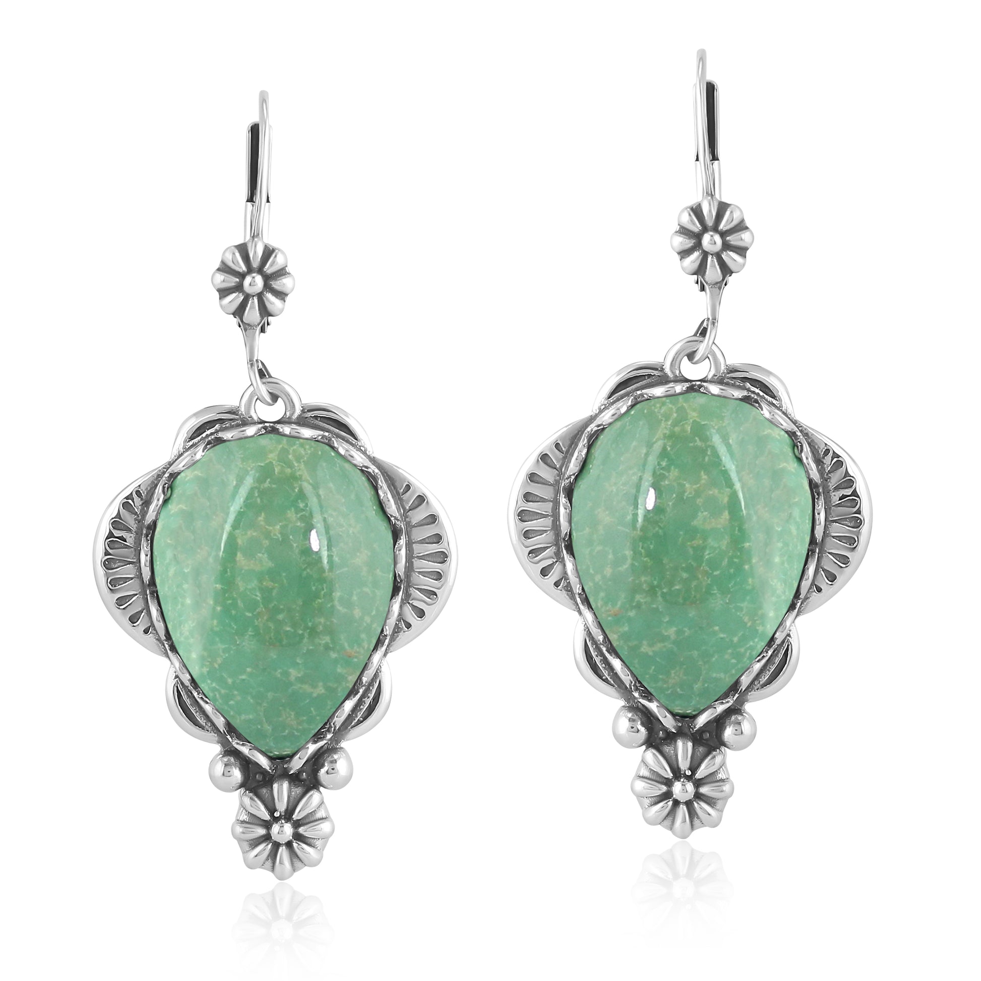 Sterling Silver Green Turquoise Pear-Cut Concha Earrings
