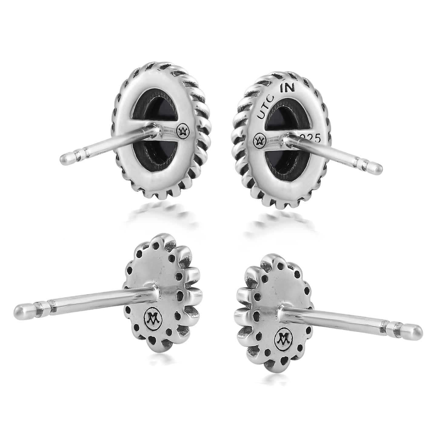 EXCLUSIVELY OURS! Sterling Silver Black Agate Oval Rope and Concha Flower Stud Earring Set