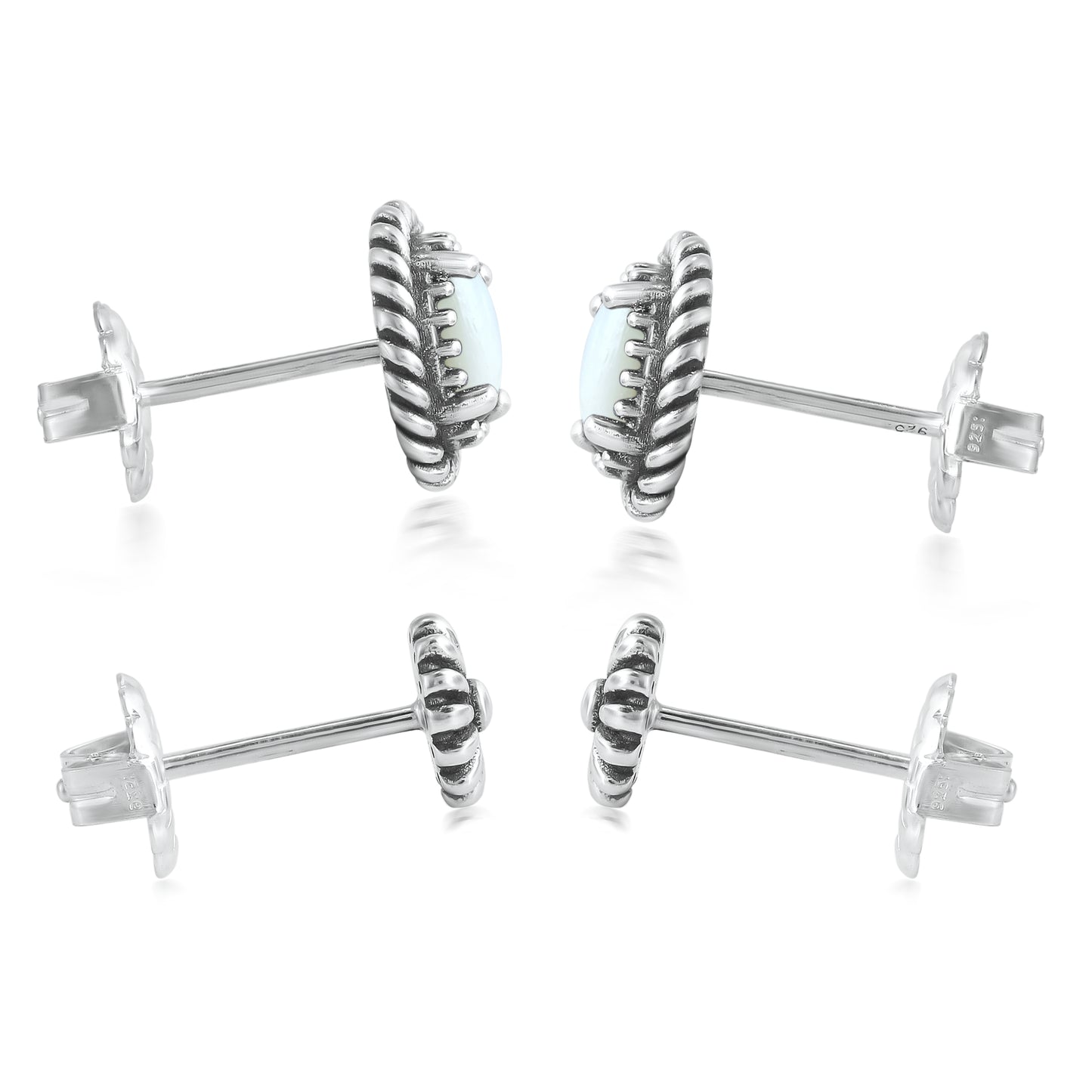 EXCLUSIVELY OURS! Sterling Silver White Mother of Pearl Oval Rope and Concha Flower Stud Earring Set