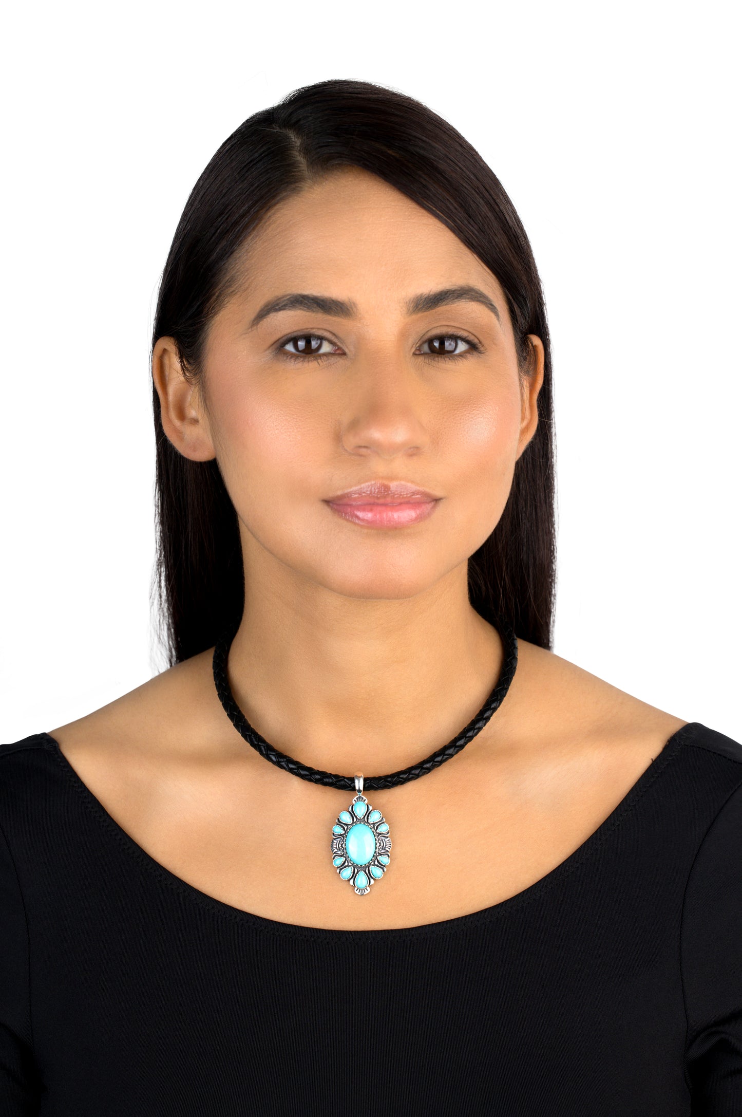 Sterling Silver Kingman Turquoise Oval and Pear Bold Pendant Enhancer