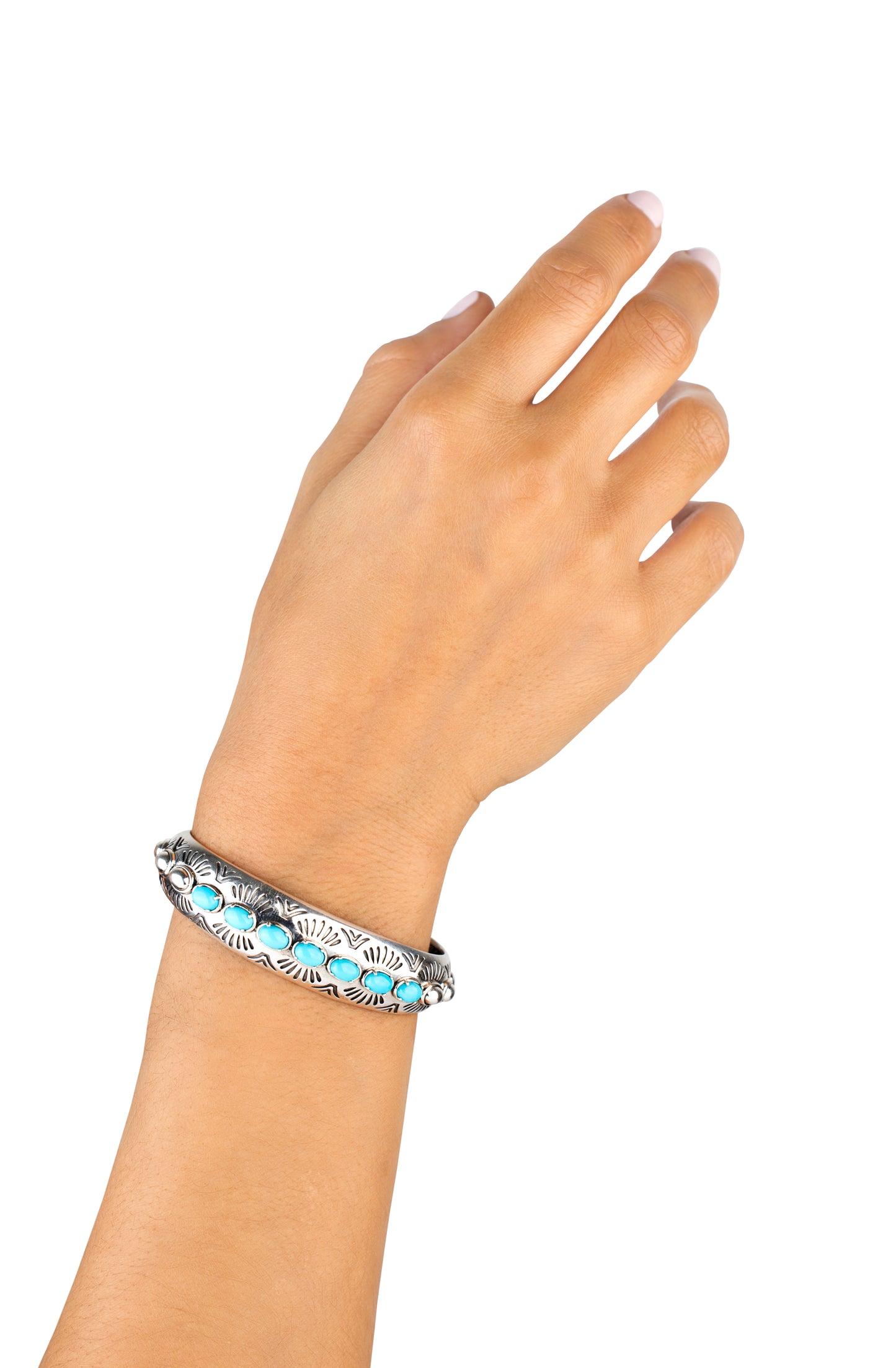 Sterling Silver Sleeping Beauty Turquoise Gemstone Textured Cuff Bracelet, Sizes Small to Large