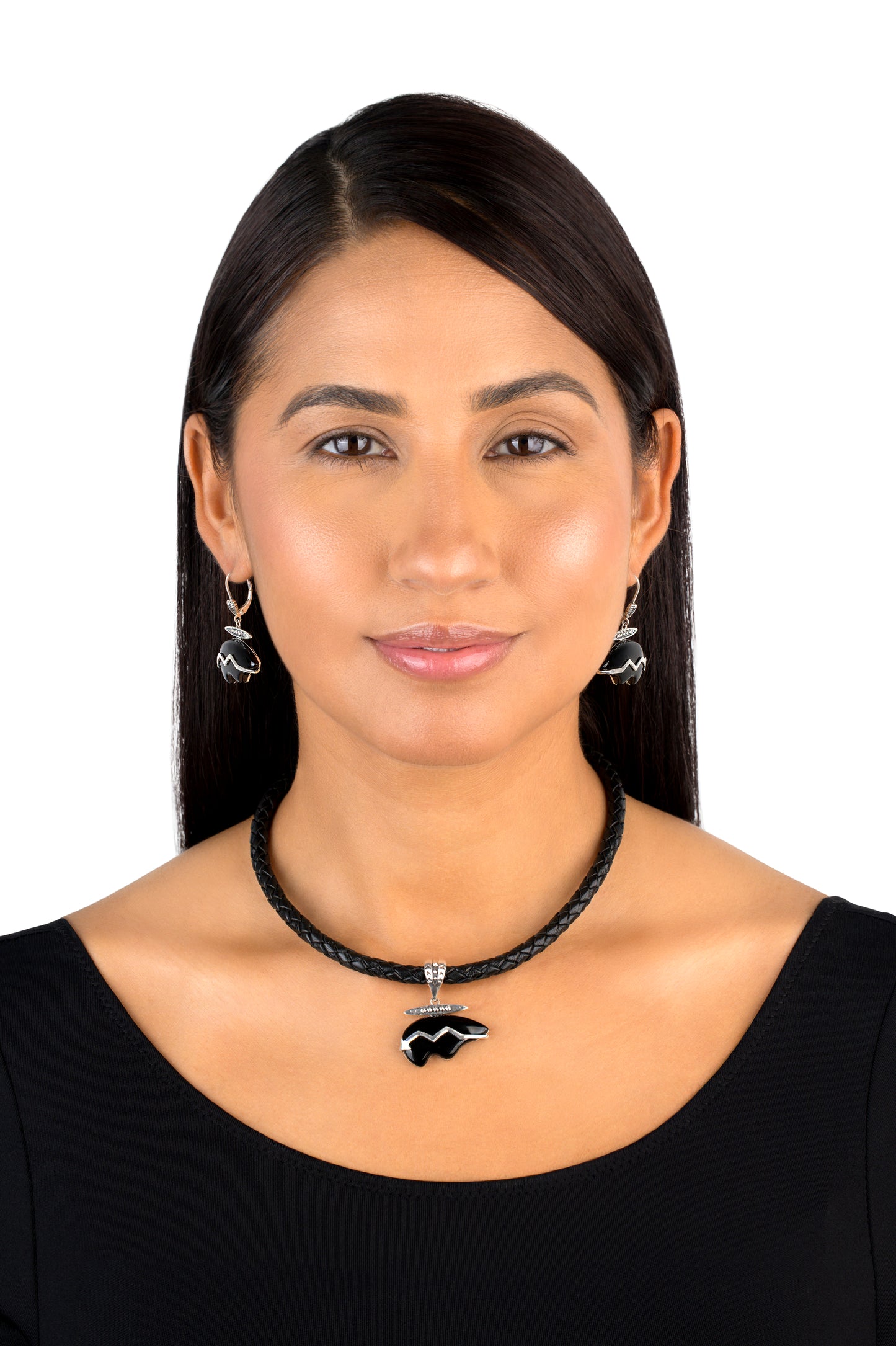 Sterling Silver Black Onyx Bear Lever Back Earrings