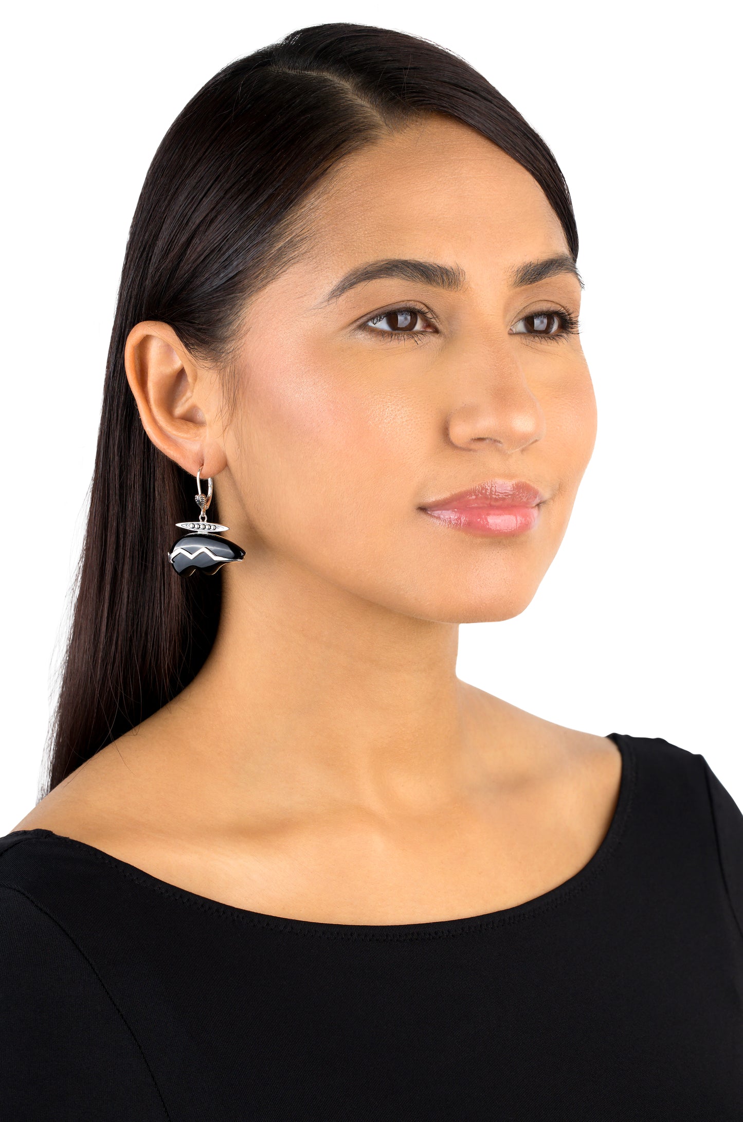 Sterling Silver Black Onyx Bear Lever Back Earrings