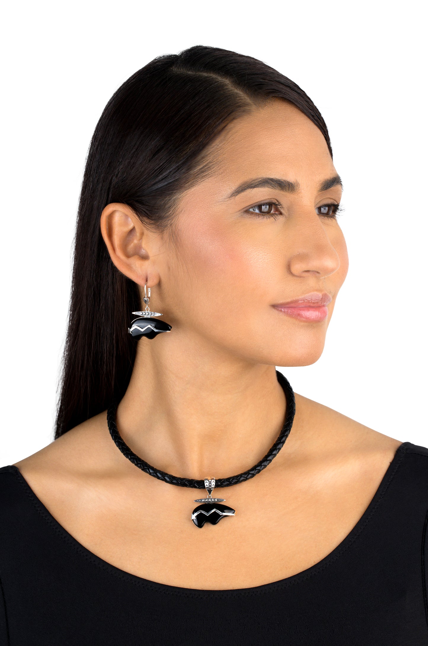 Sterling Silver Black Onyx Bear Lever Back Earrings