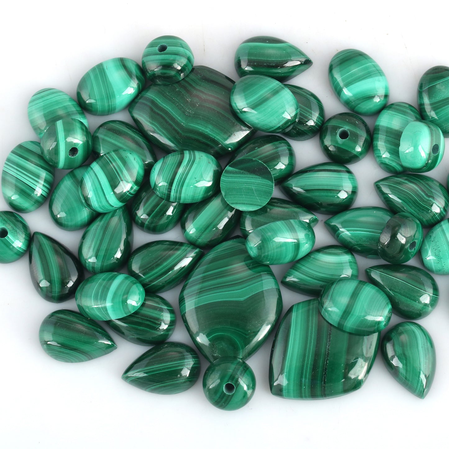 Sterling Silver Green Malachite 5-Stone Cuff Bracelet, Sizes Small to Large