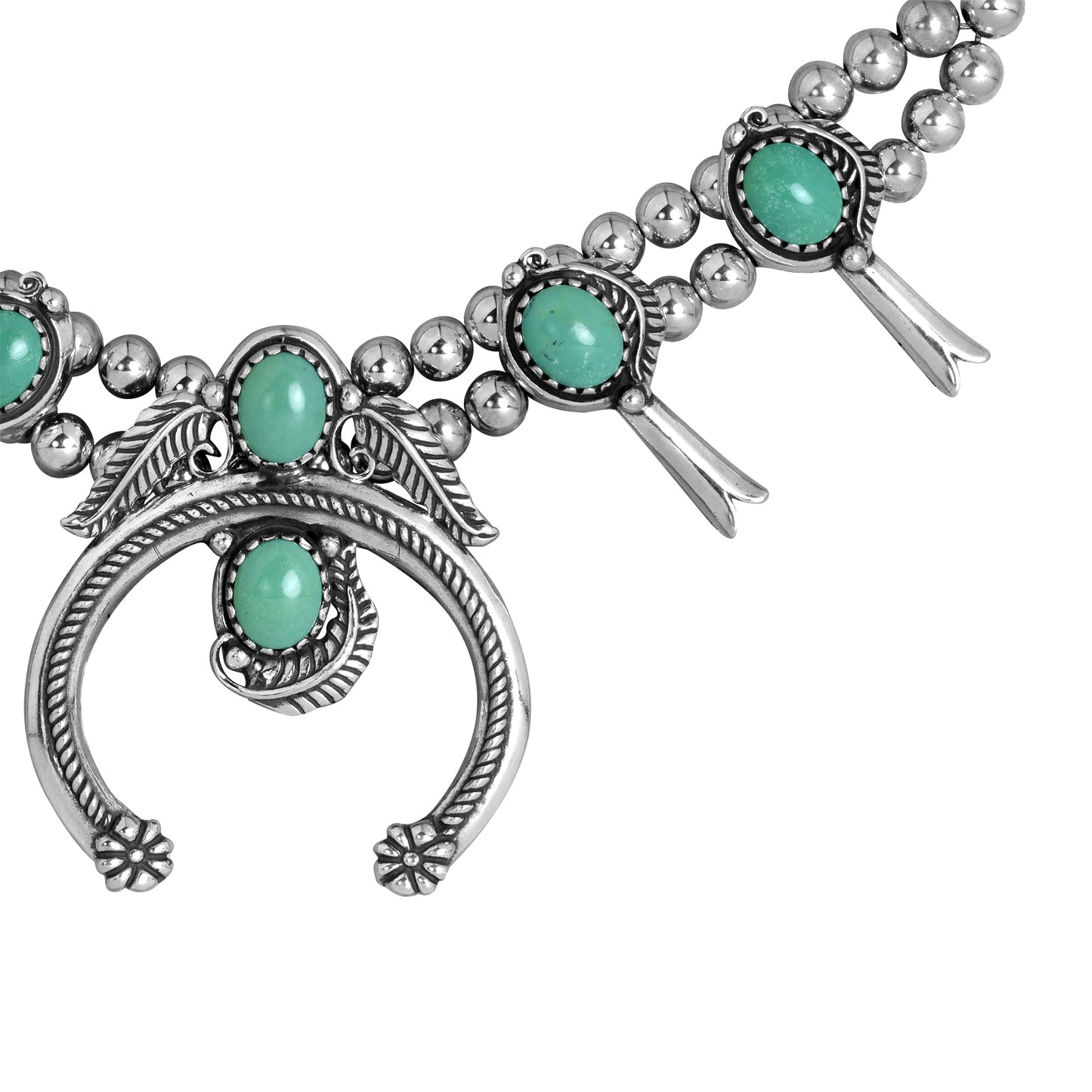 Sterling Silver Green Turquoise Squash Blossom Naja Necklace, 17 to 20 Inches