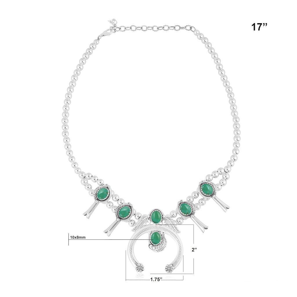 Sterling Silver Green Turquoise Squash Blossom Naja Necklace, 17 to 20 Inches