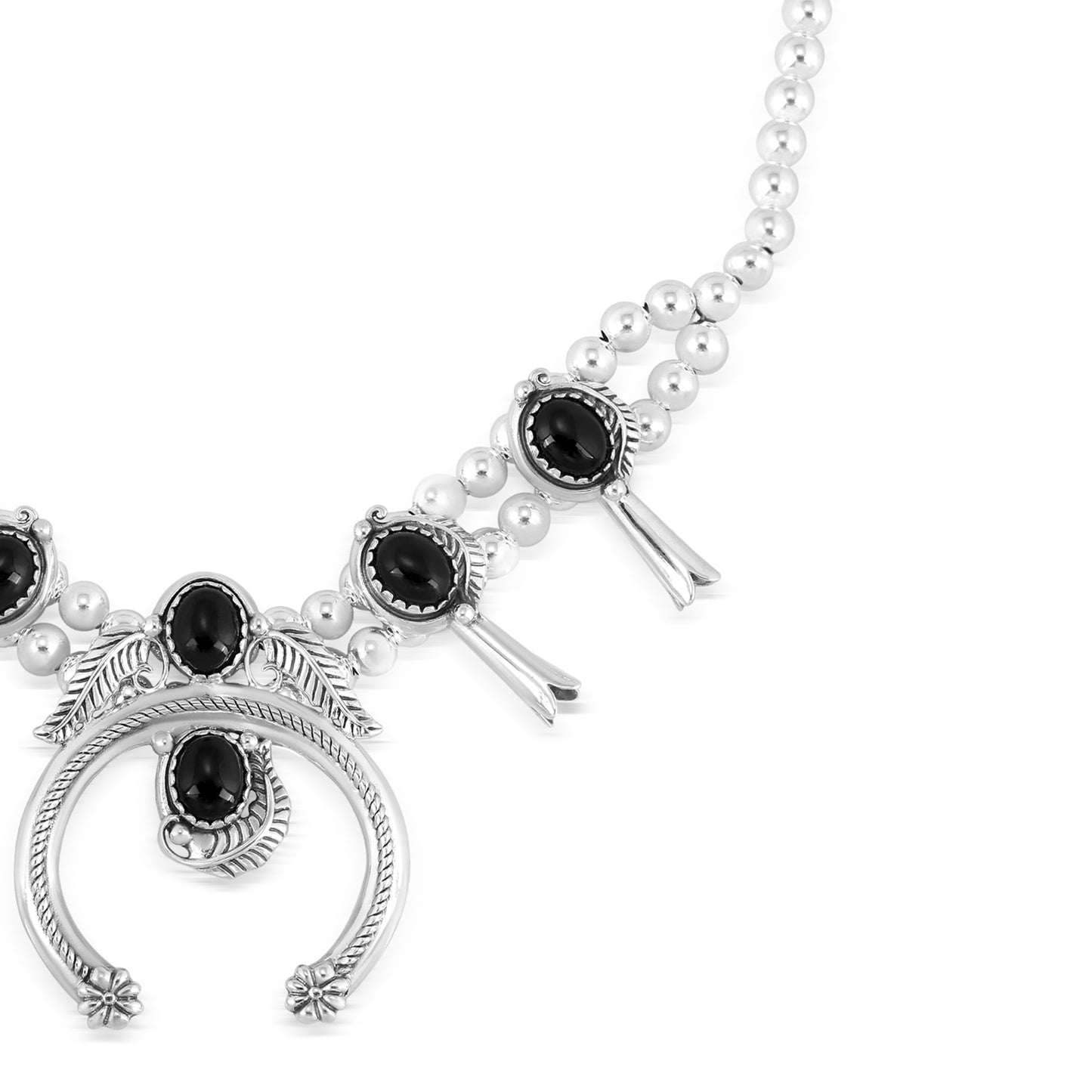 EXCLUSIVELY OURS! Sterling Silver Black Agate Squash Blossom Naja Necklace, 17 to 20 Inches