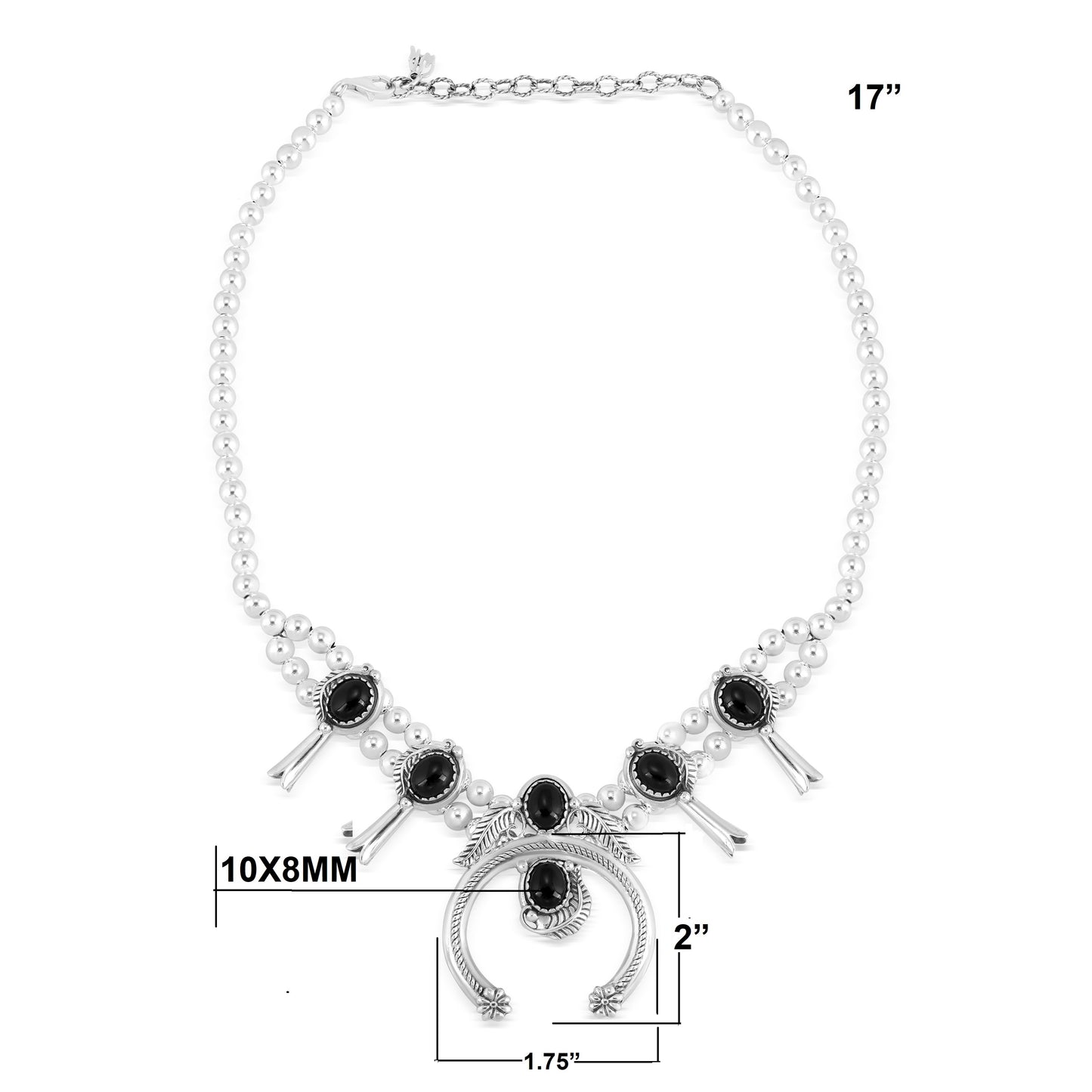 EXCLUSIVELY OURS! Sterling Silver Black Agate Squash Blossom Naja Necklace, 17 to 20 Inches