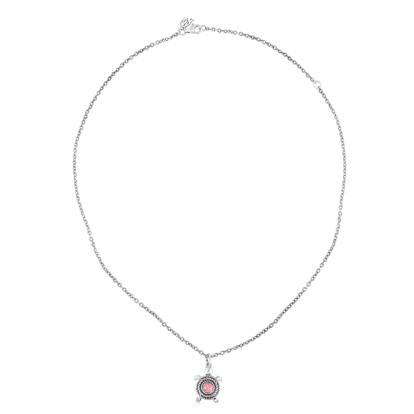 Sterling Silver Rhodonite Turtle Design Pendant Necklace, 16-19 Inches